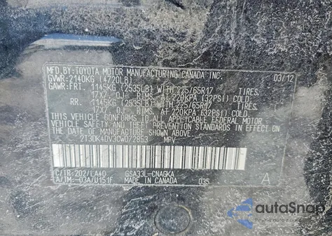 2012 Toyota Rav4 Limited z USA, uszkodzony, nr VIN 2T3DK4DV3CW072853